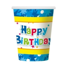 Kubeczki papierowe Happy Birthday niebieskie 270ml-2568