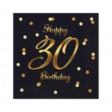 Serwetki B&C Happy 30 Birthday, czarne, nadruk zło-8447