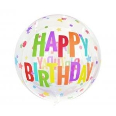 Balon Aqua - kryształowy, Happy Birthday (gwiazdy)-8497
