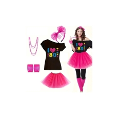 Strój różowy lata 80 neon roz. L-9286