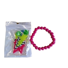 Zestaw 2-częściowy neon bransoletka kolczyki róż-9349