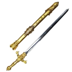 MIECZ RYCERSKI Z POCHWĄ ZŁOTY LUB SREBRNY PLASTIK-9598
