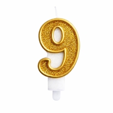 Świeczka złoty brokat cyferka "9"-9613