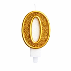 Świeczka złoty brokat cyferka "0"-9614