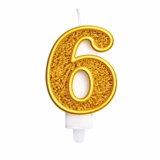 Świeczka złoty brokat cyferka "6"-9621