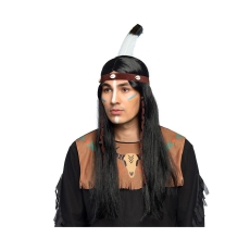 Peruka Indianina Takoda, czarne włosy z opaską-9680