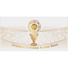 Zaproszenie Pierwsza Komunia Święta, złota, 10 szt-9702