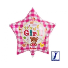 Balon  gwiazda 15", It’s A Girl Bear Gingham Pink-9707