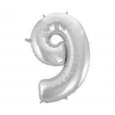 Balon foliowy "Cyfra 9", srebrna, 92cm-9879