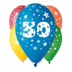Balon 12" z nadrukiem "30" pastel mix / 5 szt-2268