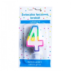 Świeczka tęczowa, brokat cyferka 