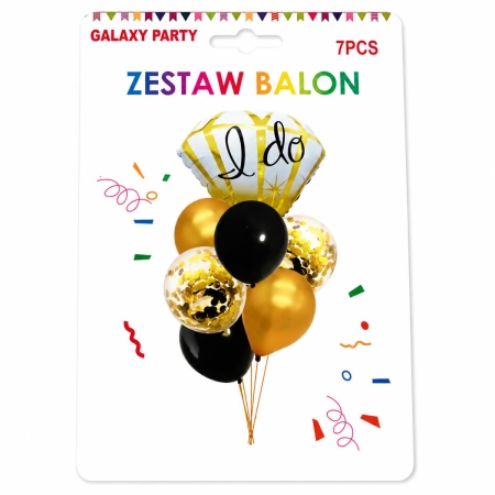 ZESTAW BALONÓW Z KONFETTI, ZŁOTO/CZARNE, BAL-10201