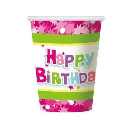 Kubeczki papierowe "Happy Birthday róż.",270ml/6sz-2572