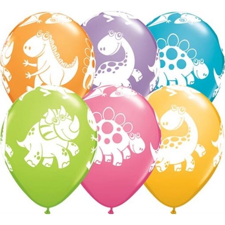 BALONY PASTELOWE Z NADUKIEM DINOZAURY 11"/6szt.-3249