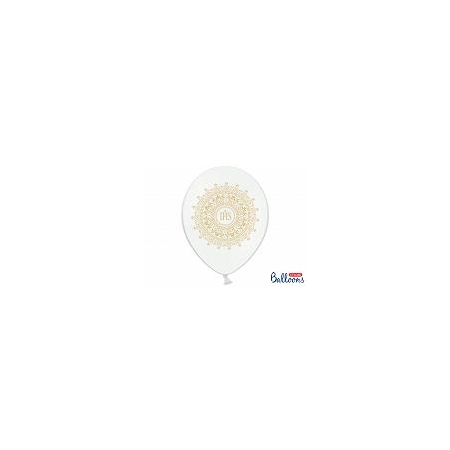 BALON 30cm 5szt IHS KOMUNIA METALIC BIAŁY ORNAMENT-4761