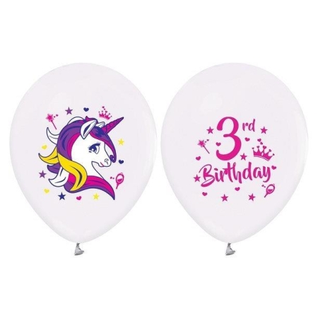 BALONY TRZECIE URODZINY JEDNOROŻEC 12" 5szt PARTY-4914