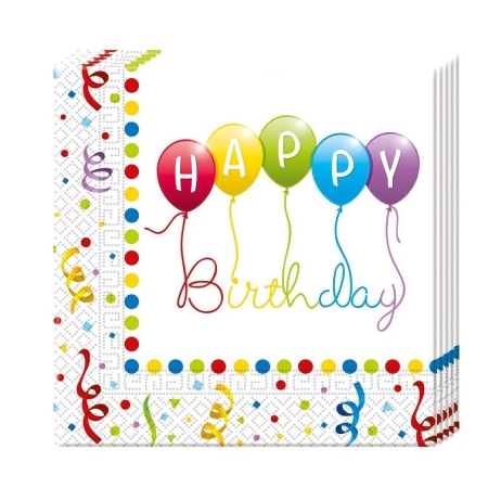 SERWETKI HAPPY BIRTHDAY KOLOROWE 20SZT,BALONY-4958