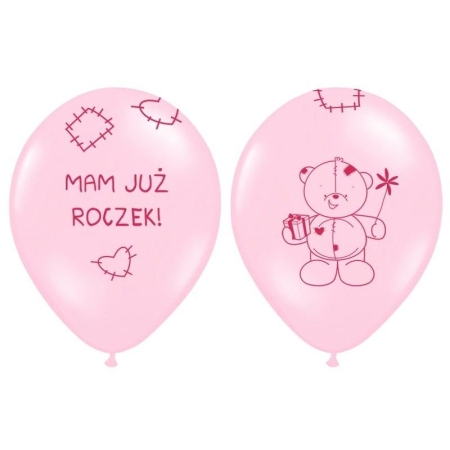 BALON 30cm 5 szt MIŚ RÓŻOWY MAM JUŻ ROCZEK PINK-5509