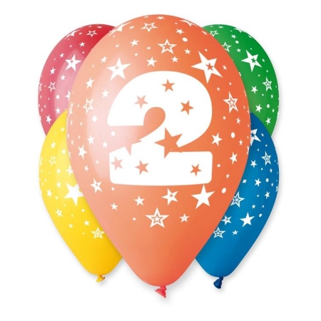 BALON Z NADRUKIEM CYFRY "2" / 5szt.URODZINY PASTEL-6087