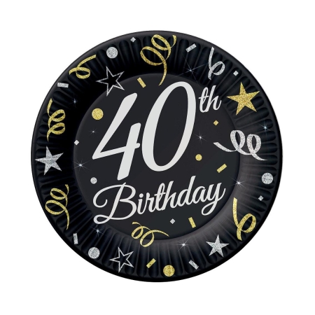 TALERZYKI PAPIEROWE 40-TE URODZINY 23cm/6szt.PARTY-7139