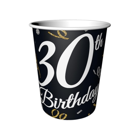 KUBECZKI PAPIEROWE 30-TE URODZINY CZARNE 6szt.-7174