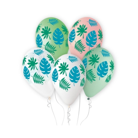 BALONY PASTELOWE LIŚCIE TROPIKALNE PALMY 13"/5szt-7694