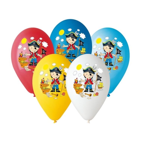 BALONY KOLOROWY Z NADRUKIEM PIRATA 12"/5szt. PARTY-7748