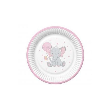Talerzyki Baby Elephant with Pink Ballon, 8 szt.-9139