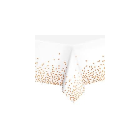 Obrus biały w konfetti rose gold 137x274cm-9208
