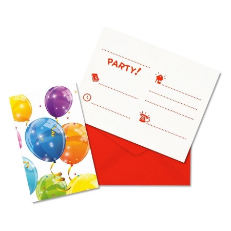 Zaproszenia z kopertą Kolorowe balony 6szt.-9234