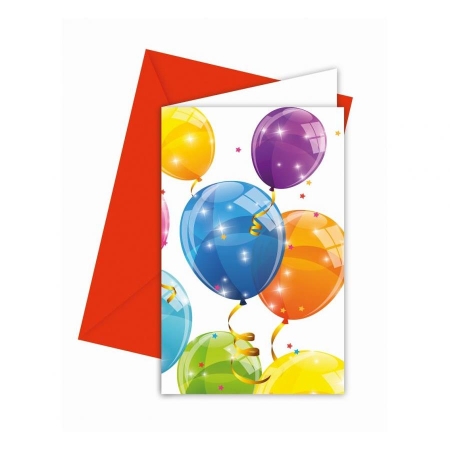Zaproszenia z kopertą Kolorowe balony 6szt.-9235