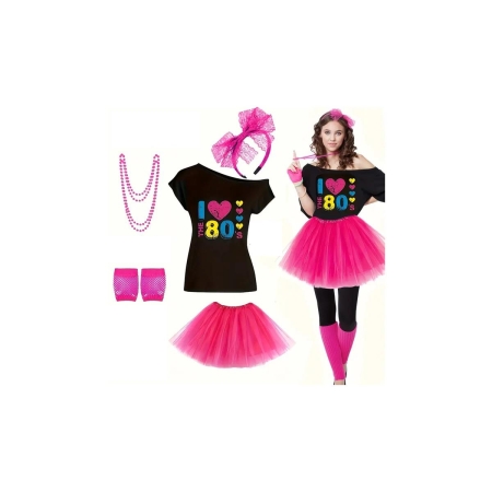 Strój różowy lata 80 neon roz. L-9286