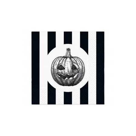 SERWETKI PAPIEROWE HALLOWEEN, BIAŁO-CZARNA DYNIA-9414