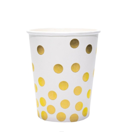 Papierowe kubeczki 6szt – złote kropeczki, 260ml-9616