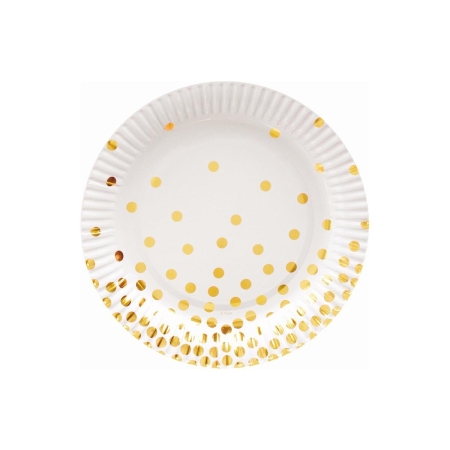Papierowe talerzyki 6szt – złote kropeczki, 18cm-9633
