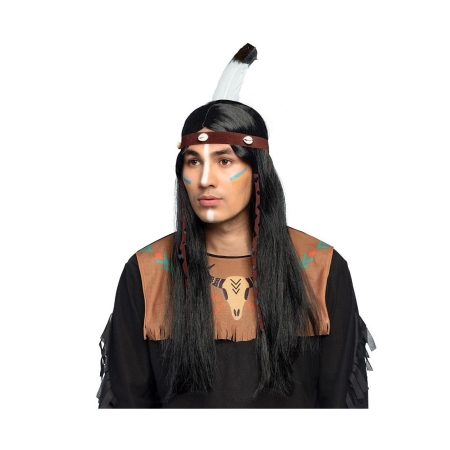 Peruka Indianina Takoda, czarne włosy z opaską-9680