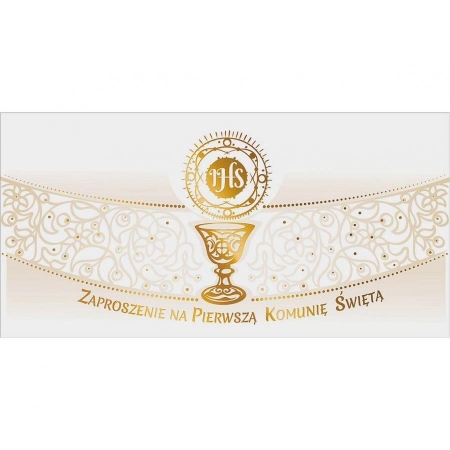 Zaproszenie Pierwsza Komunia Święta, złota, 10 szt-9702