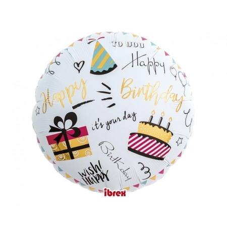 Balon Ibrex Hel, okrągły 14", Happy Birthday Party-9703