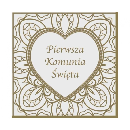 Serwetki Pierwsza Komunia, złote serce, 33x33 cm, -9706